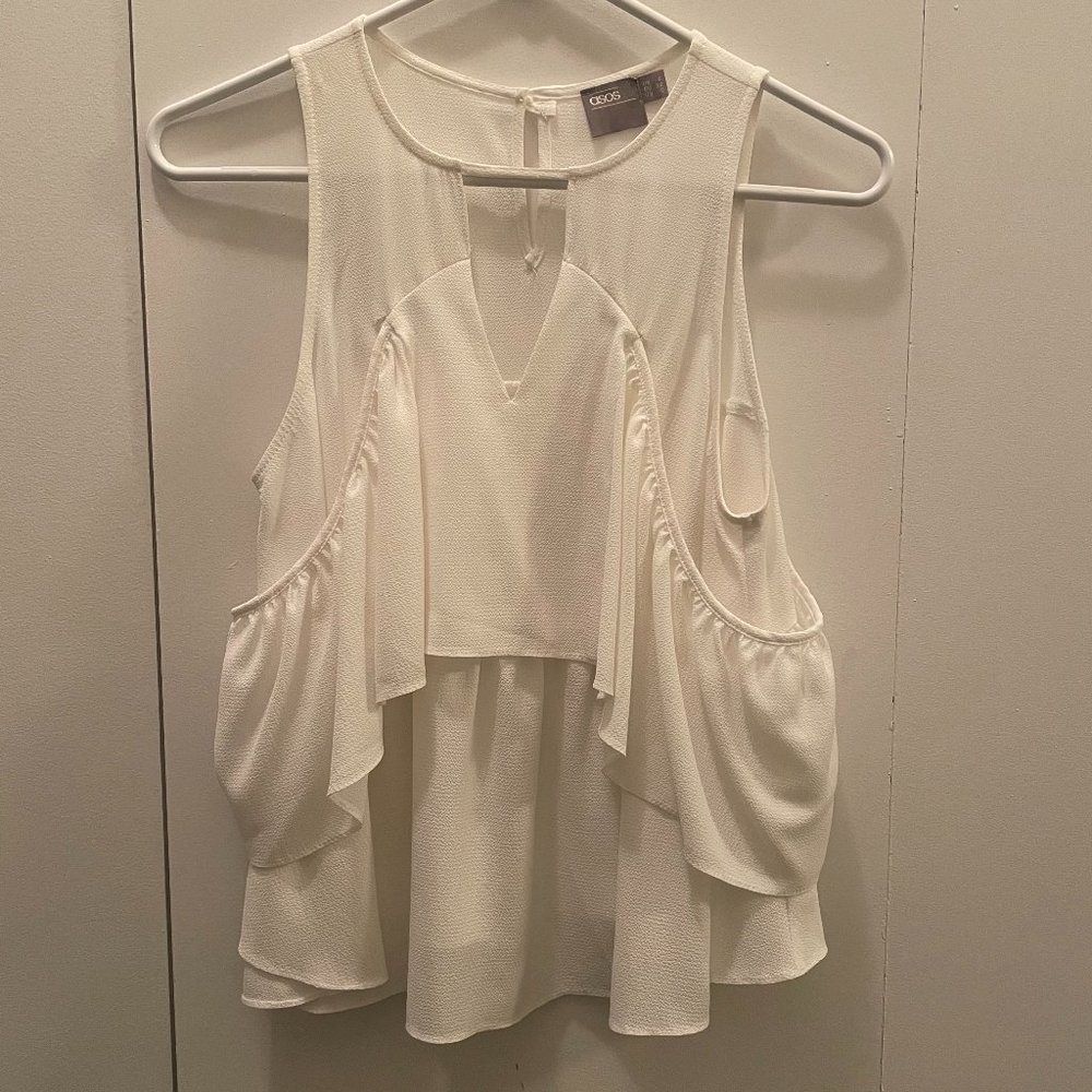 Crepe Ruffle Sleeve Cold Shoulder Top